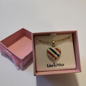 Heart Pendant Necklace 18K Gold Plated Little Girls Teen Stripes Delicate Dainty